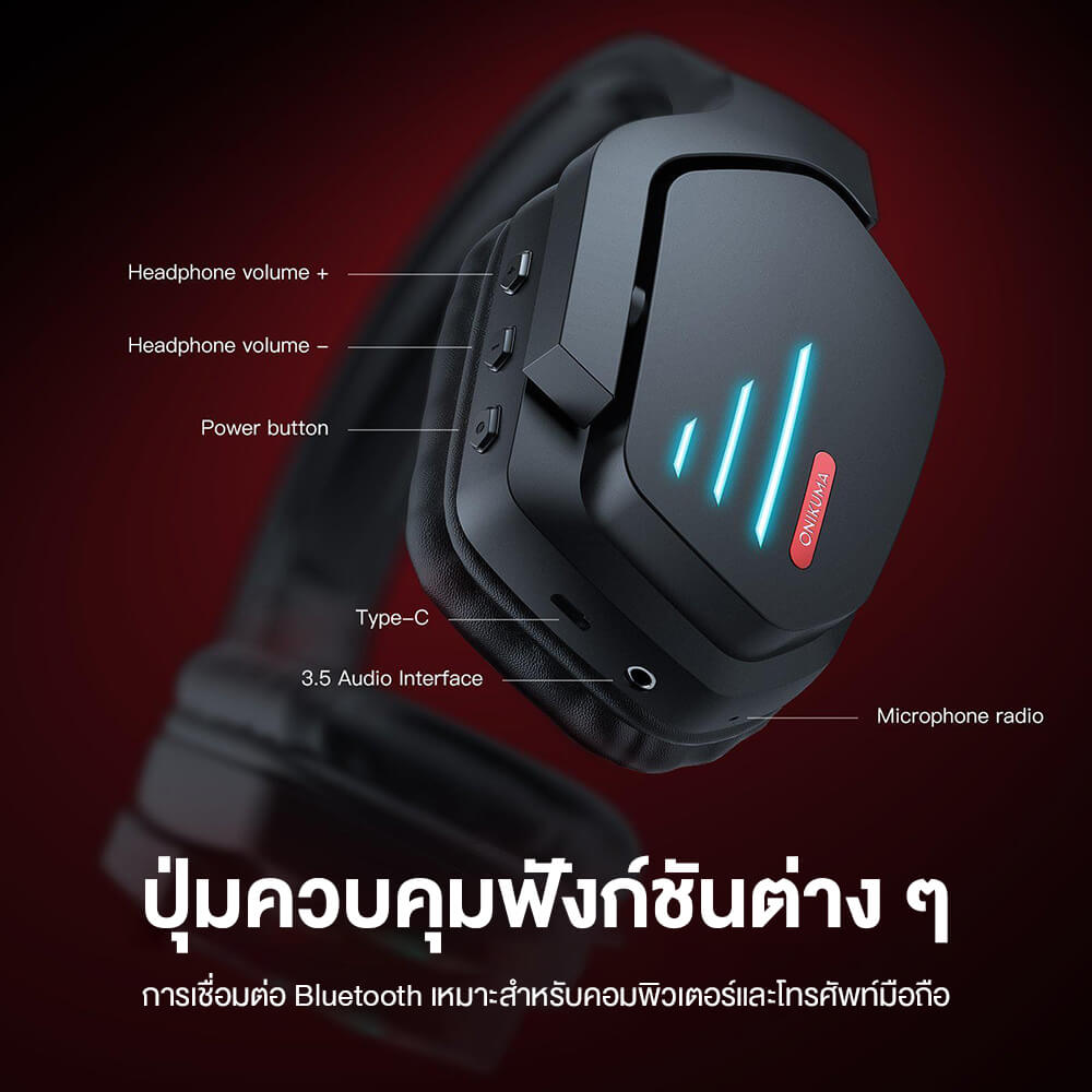 หูฟังเกมมิ่งไร้สาย Onikuma B60 - สีดำ